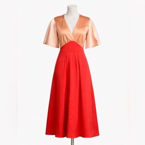 Rejina Pyo Colour-block Midi Dress | Silk Satin A-Line Designer Dress US 14